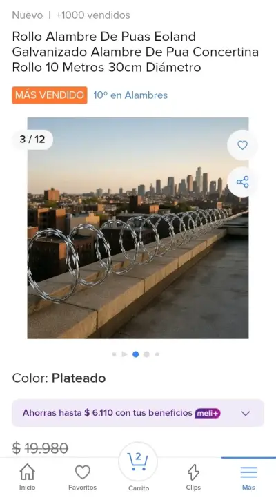 Rollo de Alambre de Púas Galvanizado 10 Metros - miniatura 3