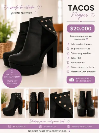 Botines de tacón negros con tachas en perfecto estado - miniatura 1