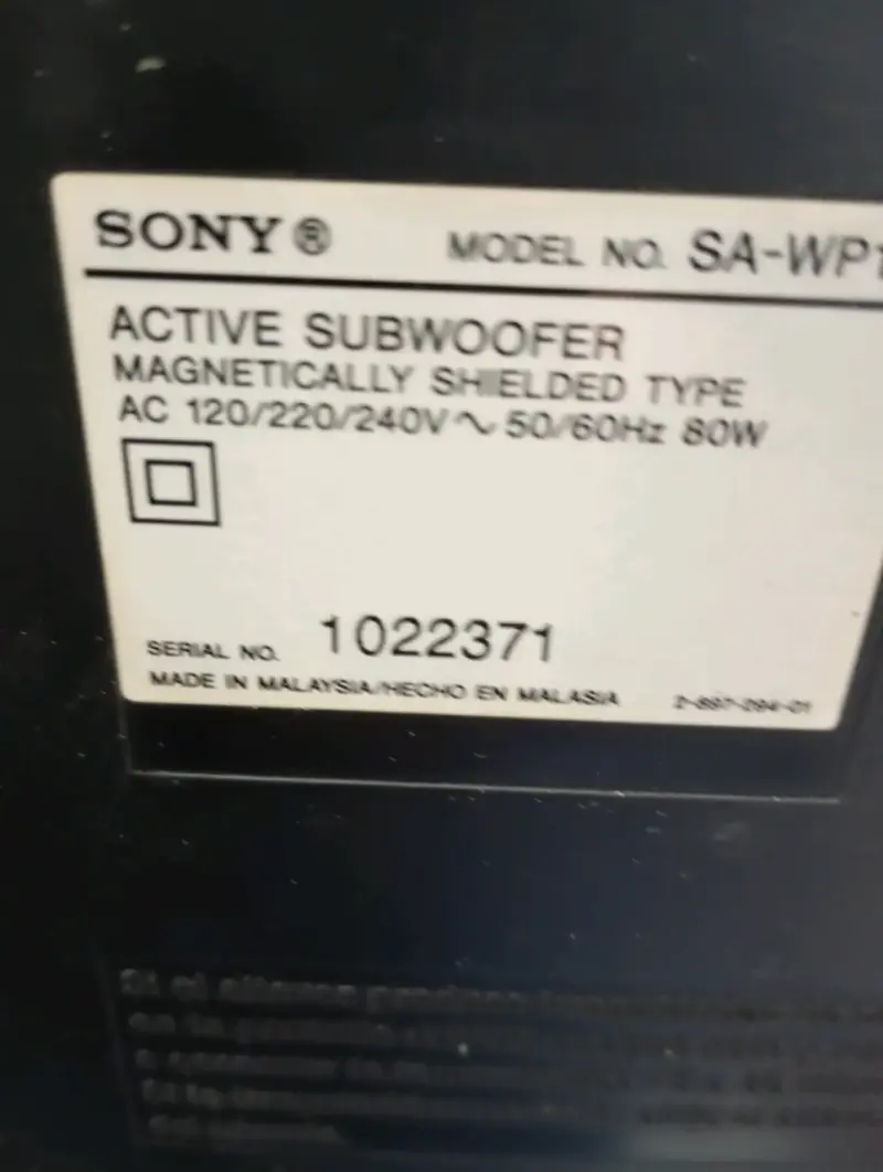 Subwoofer activo Sony modelo SA-WP8 - 2