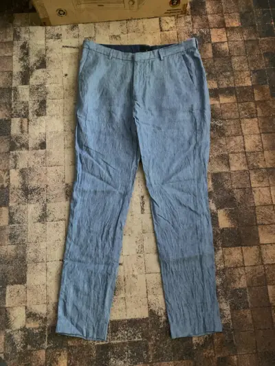 Pantalones de lino azul claro para hombre - miniatura 2