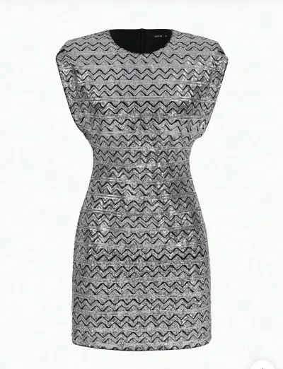Vestido de lentejuelas plateado con diseño zigzag - miniatura 1