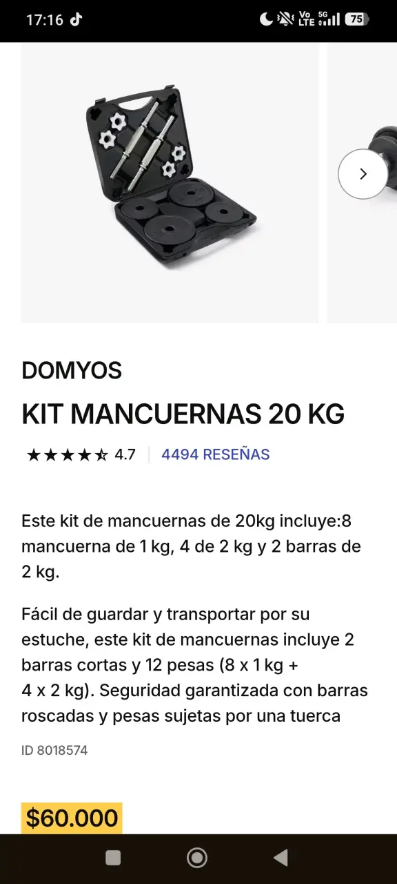Kit de Mancuernas 20 kg con Estuche - 1