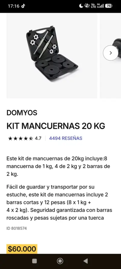 Kit de Mancuernas 20 kg con Estuche - miniatura 1