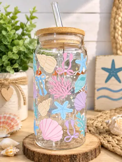 Vasos de vidrio tapa de bambú y bombilla 350 ml - miniatura 1