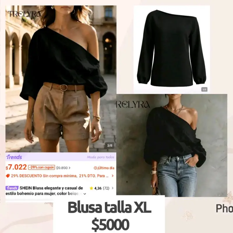 Blusa negra de un hombro talla XL