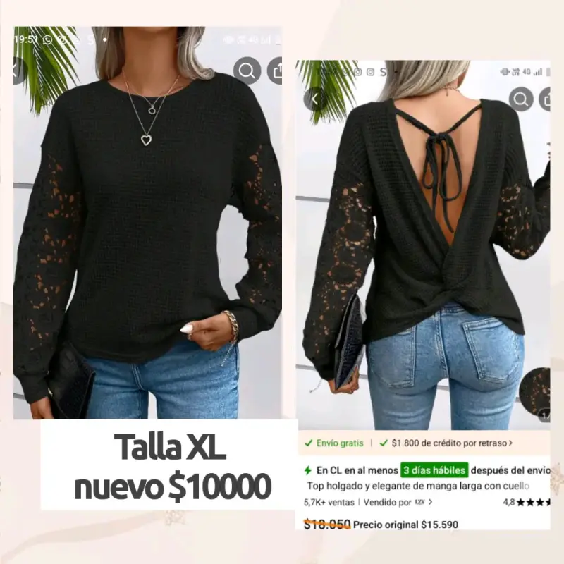 Blusa negra con encaje y espalda descubierta