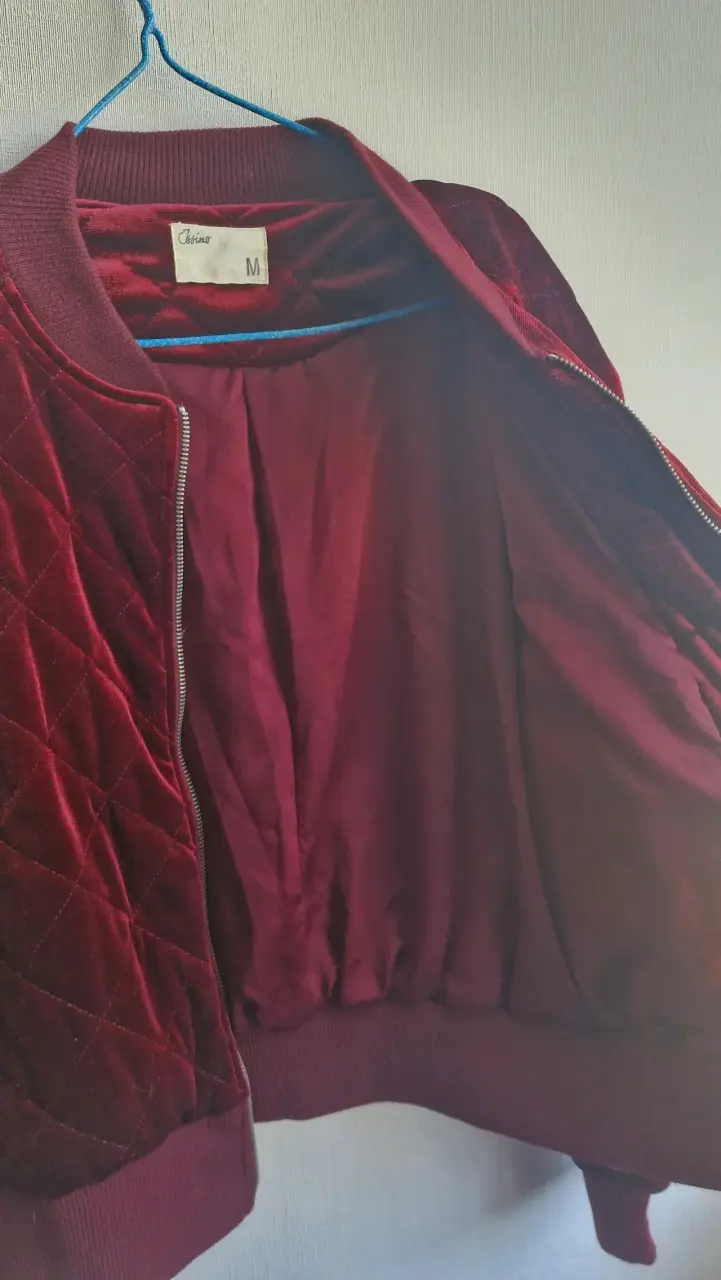 Chaqueta bomber de terciopelo burdeo para mujer - 5