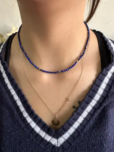 Collar Oro Italiano 750 y Lapislázuli Facetado - miniatura 1