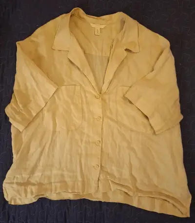 Camisa de lino beige talla L para mujer - miniatura 1