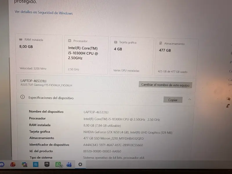 Notebook ASUS TUF  F15  Intel Core i5 y 8GB - 4