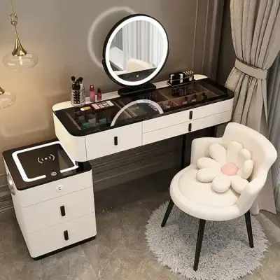 Tocador moderno con espejo LED y silla floral - miniatura 1