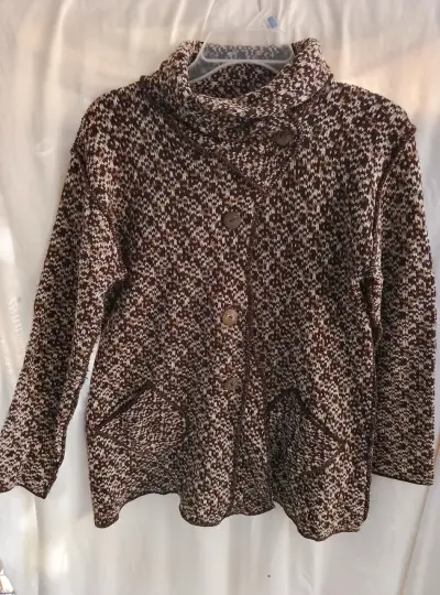 Chaqueta de lana marrón con diseño tejido - miniatura 1