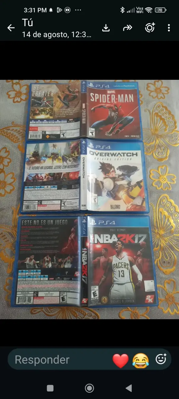 Lote de juegos PS4: Spider-Man, Overwatch y NBA 2K17