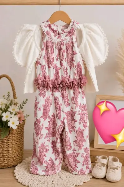 Conjunto de niña floral limona con chaqueta blanca - miniatura 1