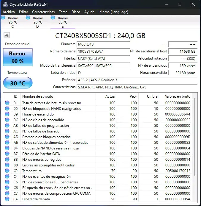 Disco SSD Crucial BX500 240GB en buen estado - 2