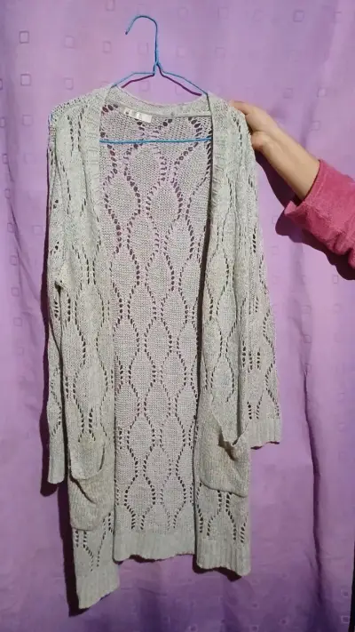 Cardigan tejido abierto en dos colores - miniatura 1