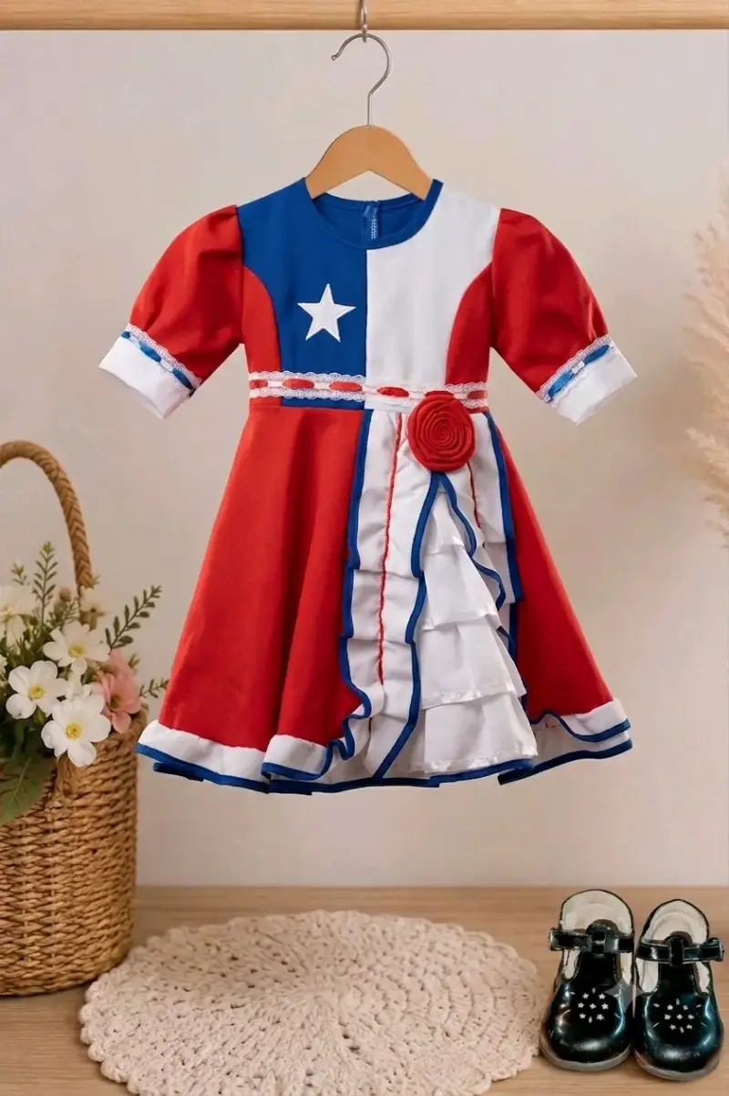 Vestido de niña estilo chileno con diseño tricolor - 1