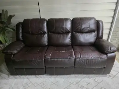Sofá reclinable de cuero marrón para sala - miniatura 6