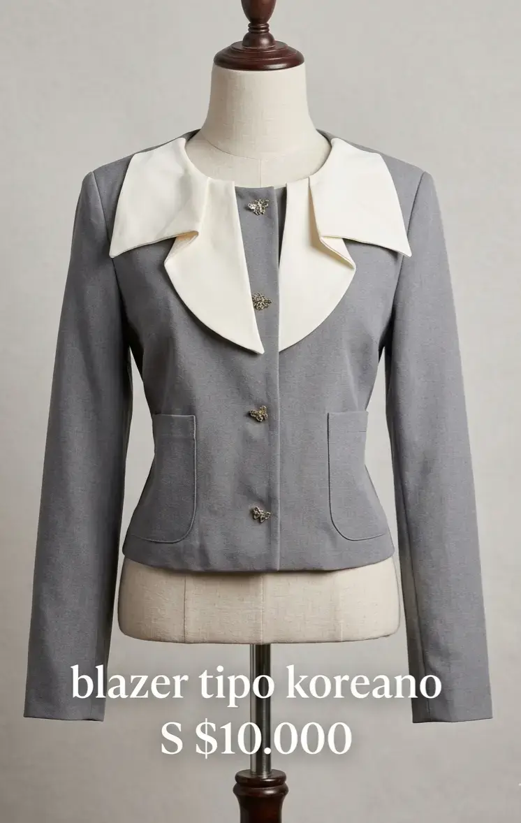 Blazer tipo coreano gris con cuello blanco