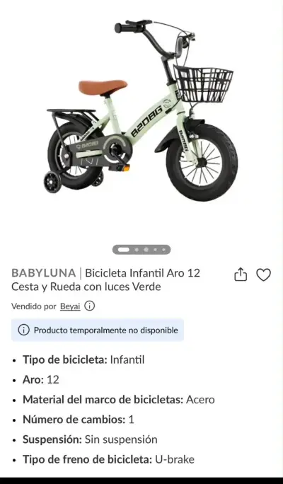 Bicicleta Infantil Babyluna Aro 12 Verde - miniatura 2