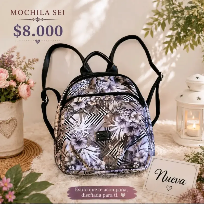 Mochila floral SEI nueva