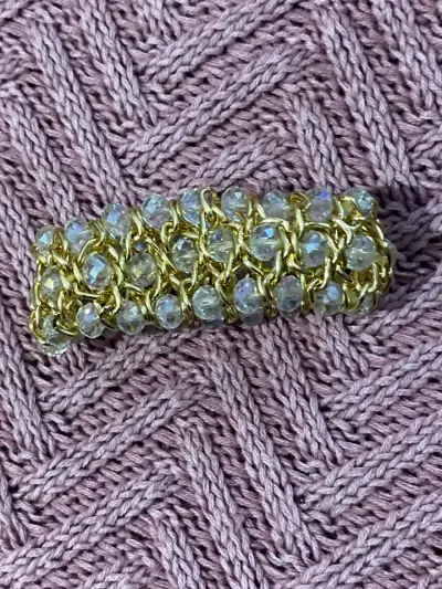 Pulsera elástica de cuentas doradas y transparentes - miniatura 2