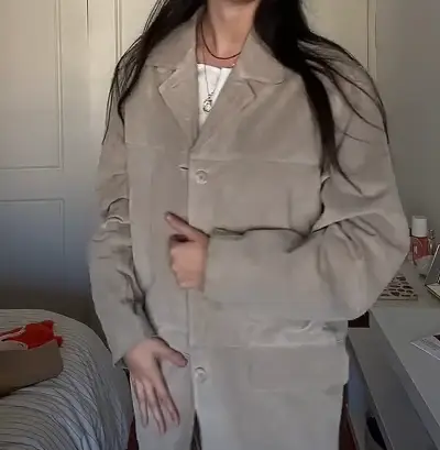 Chaqueta beige de gamuza vintage - miniatura 5