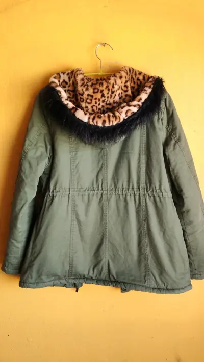Parka verde con forro de leopardo WDS - miniatura 3
