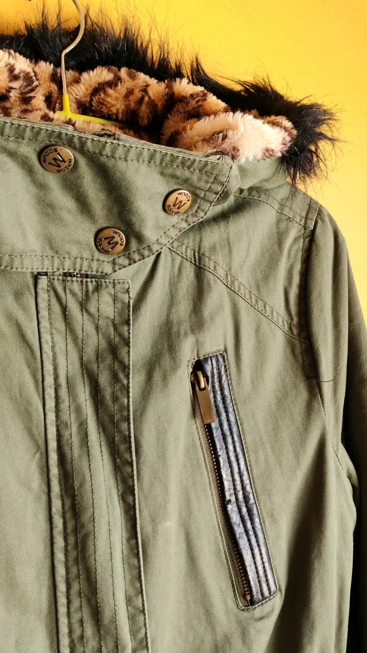 Parka verde con forro de leopardo WDS - 4