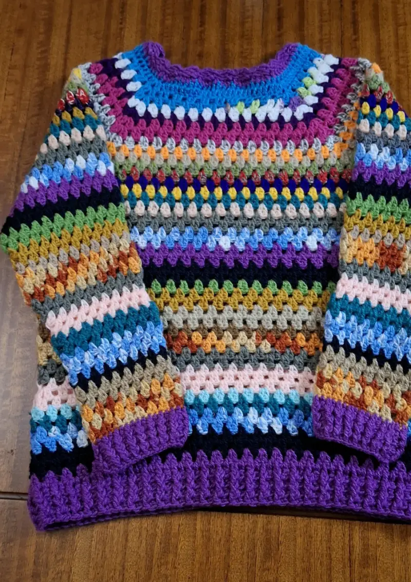 Suéter tejido a crochet multicolor para mujer - 2