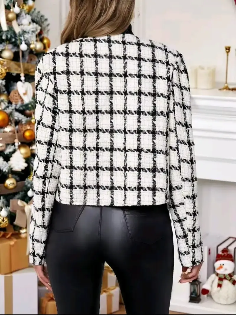 Chaqueta de tweed a cuadros blanco y negro - 2