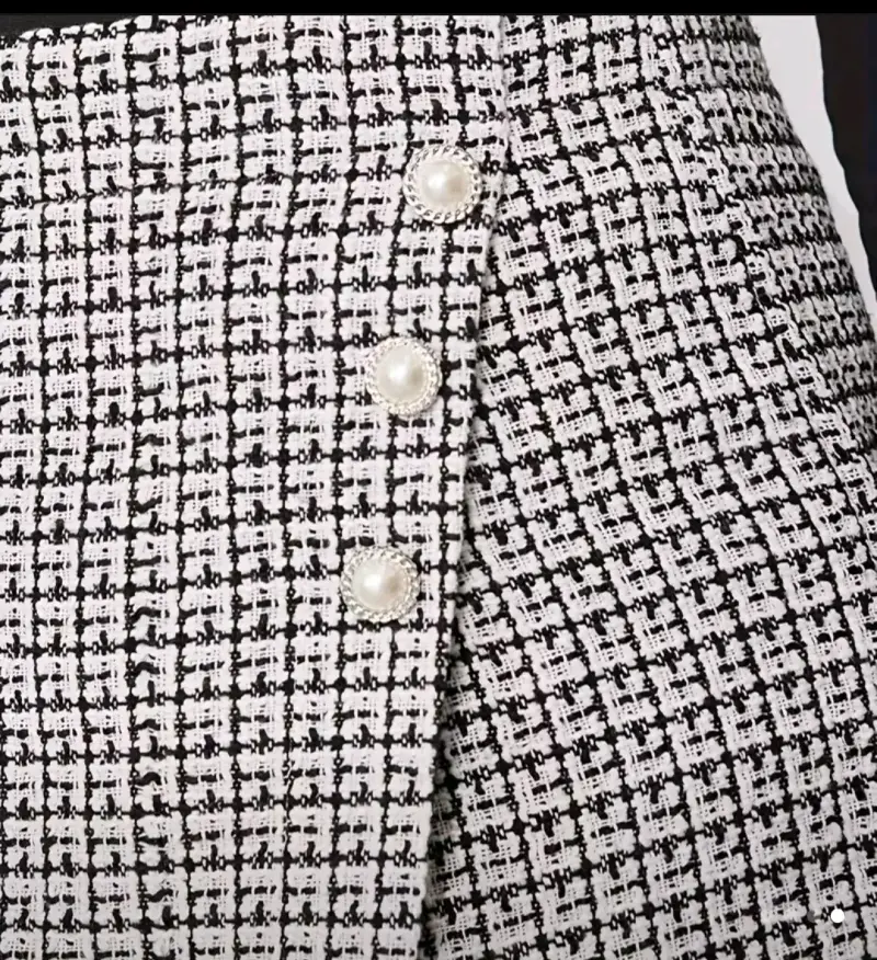 Chaqueta de tweed a cuadros blanco y negro - 6