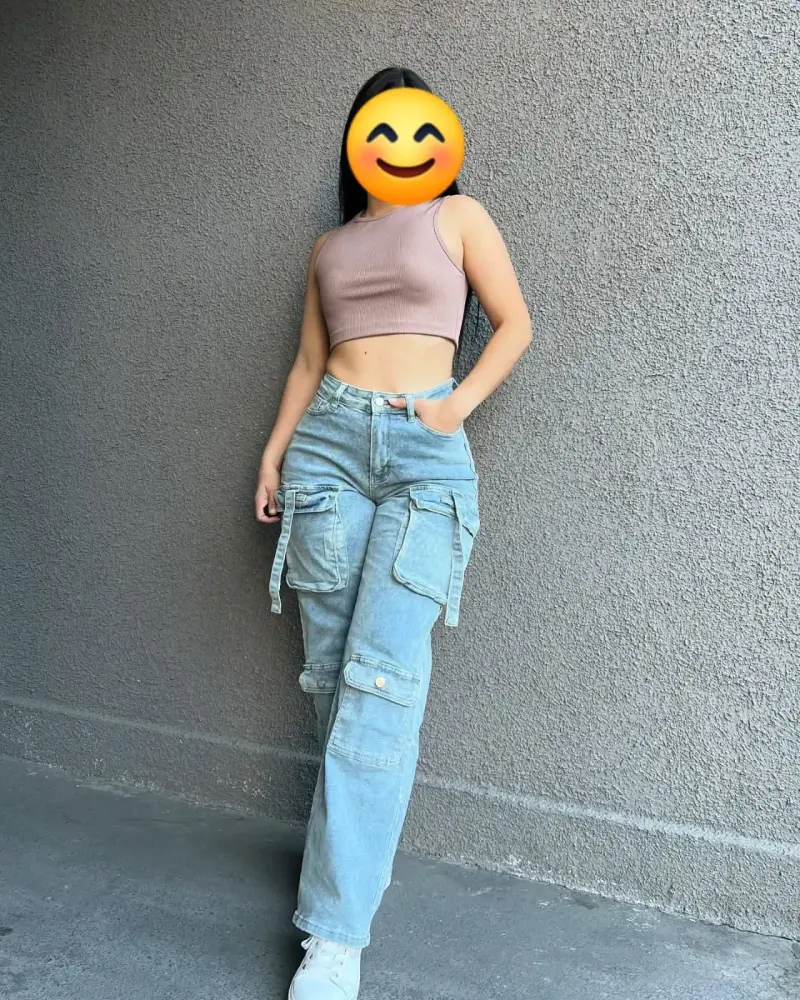 Jeans cargo de mujer azul claro - 1
