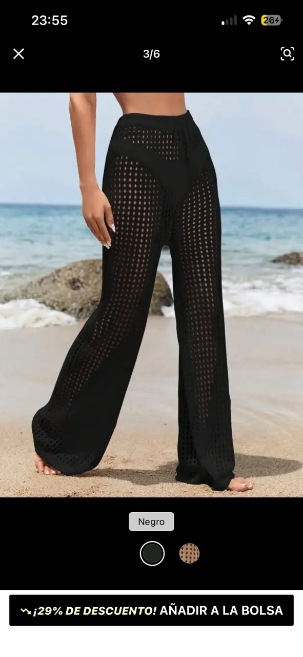 Pantalones playeros negros de crochet