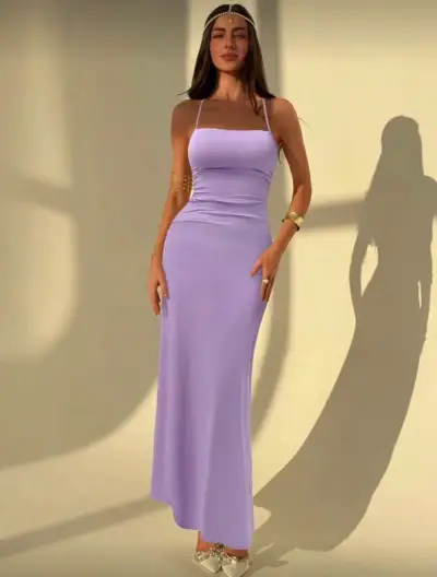 Vestido largo lila con tirantes delgados - miniatura 1