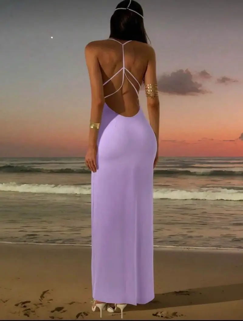 Vestido largo lila con tirantes delgados - 2