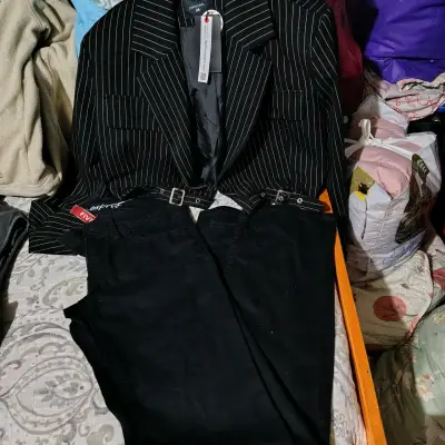 ConVjunto de blazer y pantalón negro a rayas para - miniatura 1