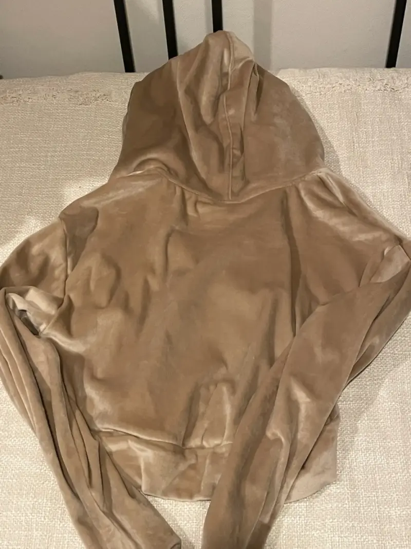 Polerón con capucha beige de terciopelo talla L - 3