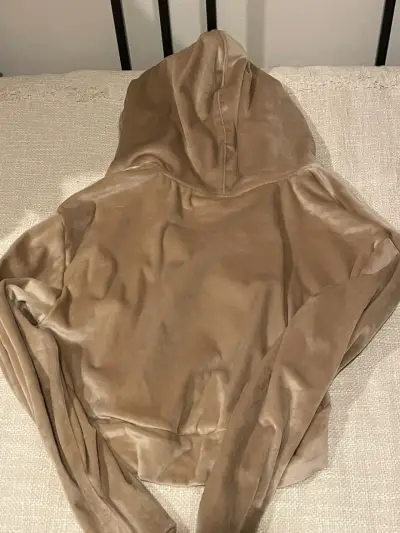 Polerón con capucha beige de terciopelo talla L - miniatura 3