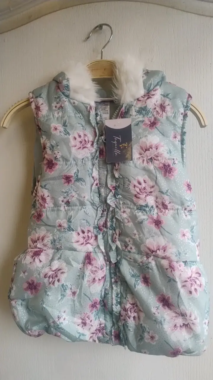 Chaleco reversible para niña rosa y floral - 5