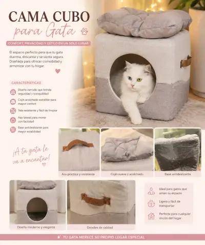 Cama Cubo para Gata con Cojín Extraíble - miniatura 1
