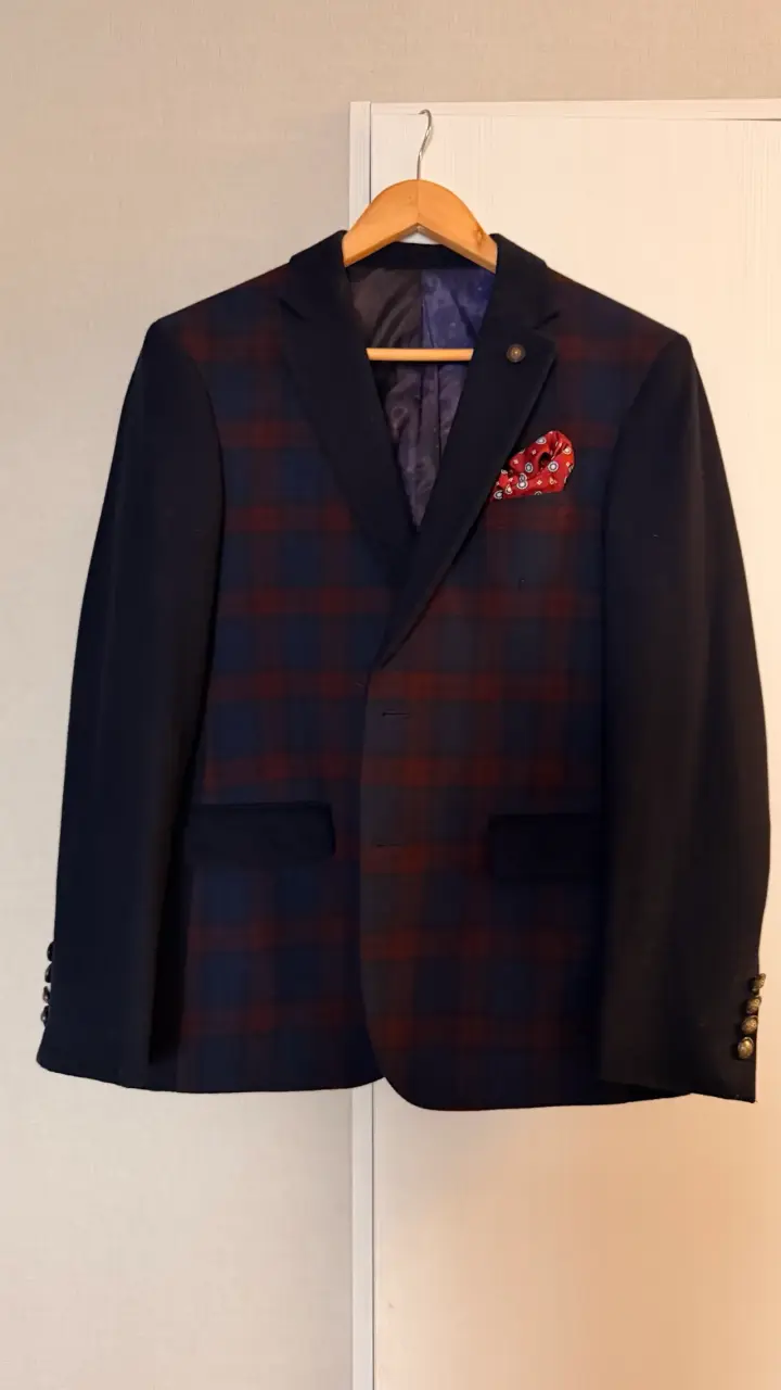 Blazer de Hombre Cuadros Azul y Rojo - 1