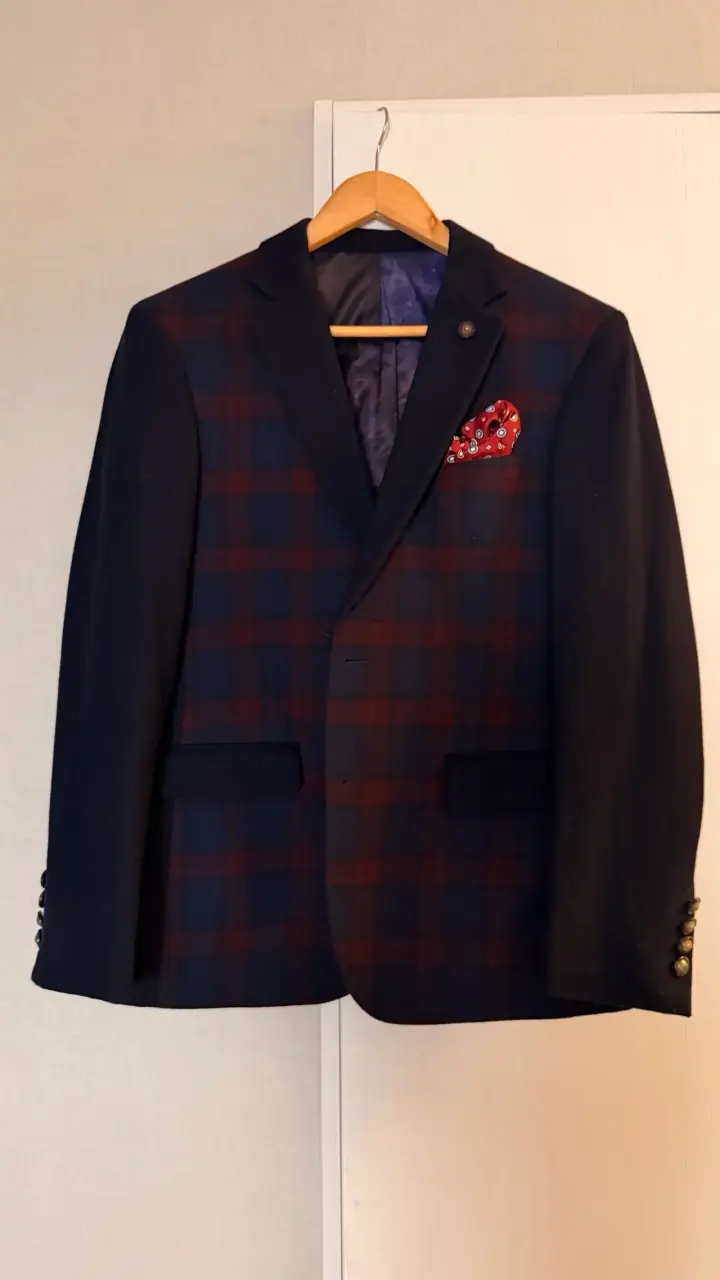 Blazer de Hombre Cuadros Azul y Rojo - 4