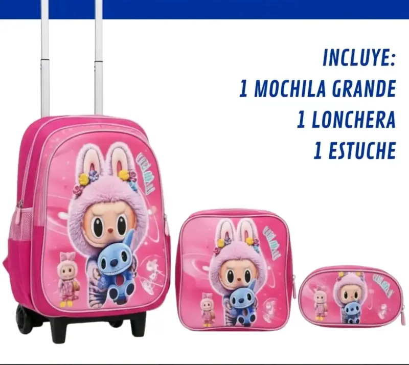 Set de Mochila, Lonchera y Estuche Infantil Rosado - 1