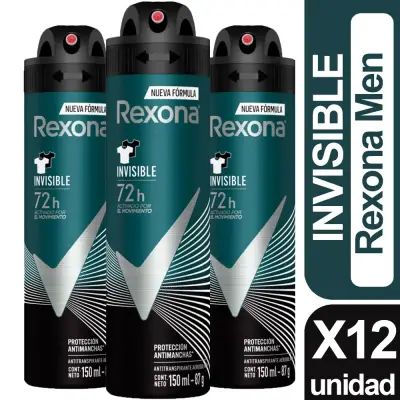 Pack de 12 Desodorantes Rexona Invisible Men 150ml - miniatura 1
