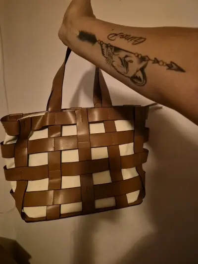 Bolso tote tejido marrón y beige Grace - miniatura 2