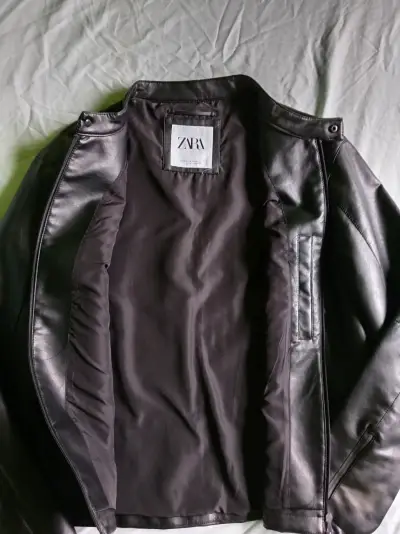 Chaqueta de cuero negra Zara para hombre - miniatura 1