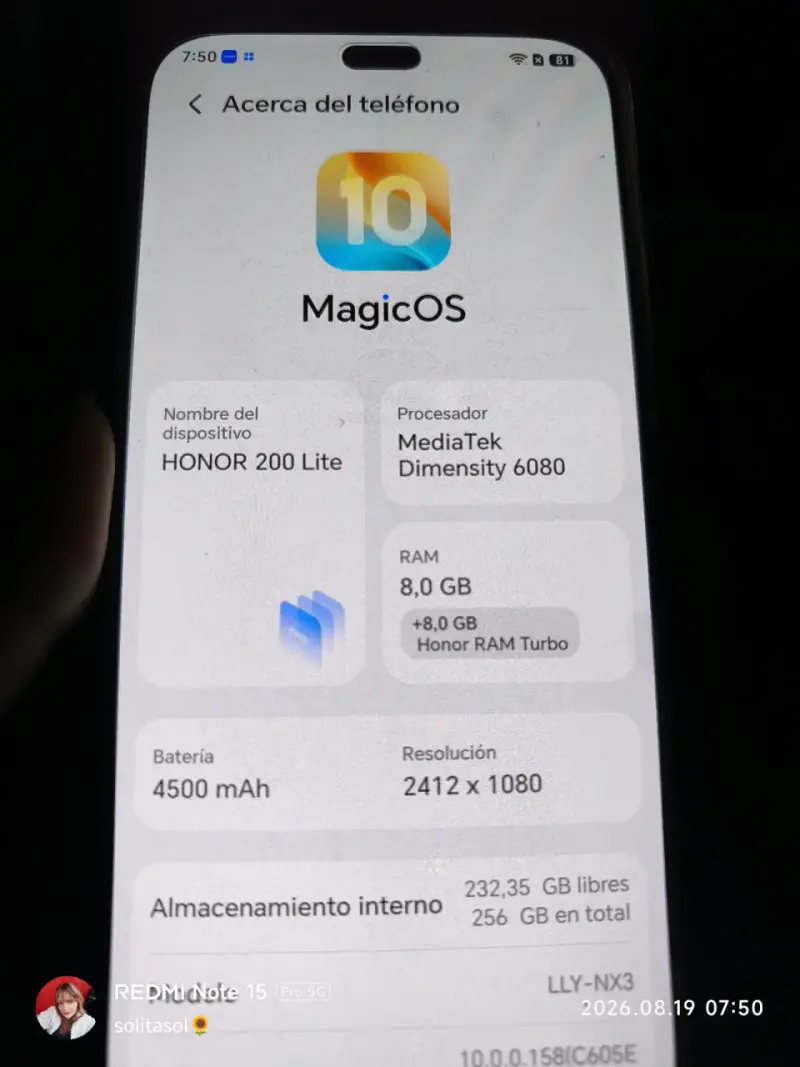 Smartphone Honor 200 Lite con Cámara 108MP - 5