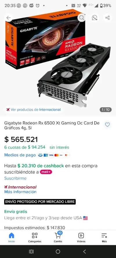 Tarjeta de Video Gigabyte Radeon RX 6500 XT - miniatura 4