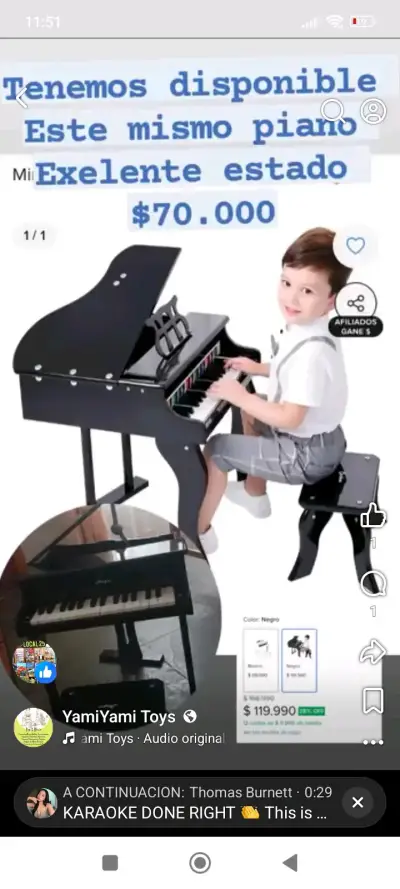 Piano infantil negro en excelente estado - miniatura 1